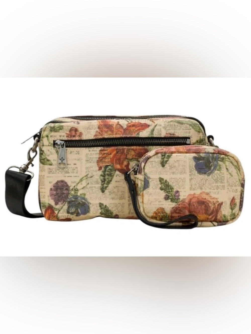 Patricia Nash Floral Print Crossbody Bag in Cream, Orange, Green, Purple